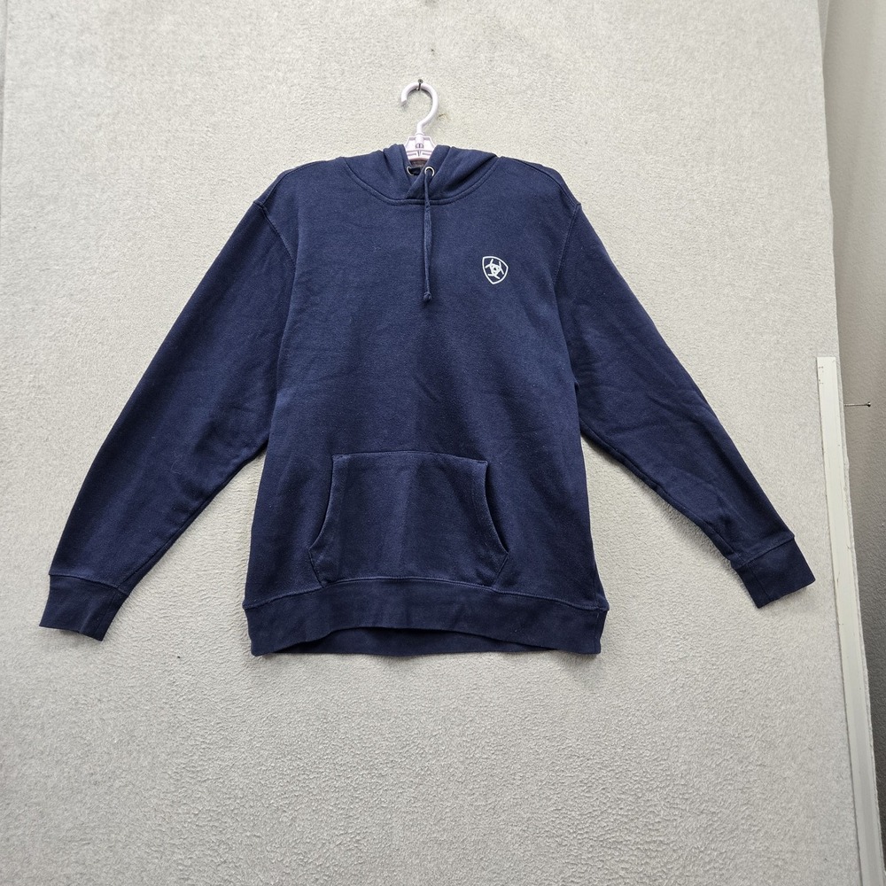 Ariat Women Hoodie L Navy Blue Fleece Logo REAL Activewear Hooded Pockets